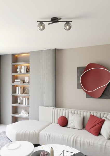 Stropní svítidlo OPUS 2 – černé, grafitové sklo, 2× E14, šířka 60 cm