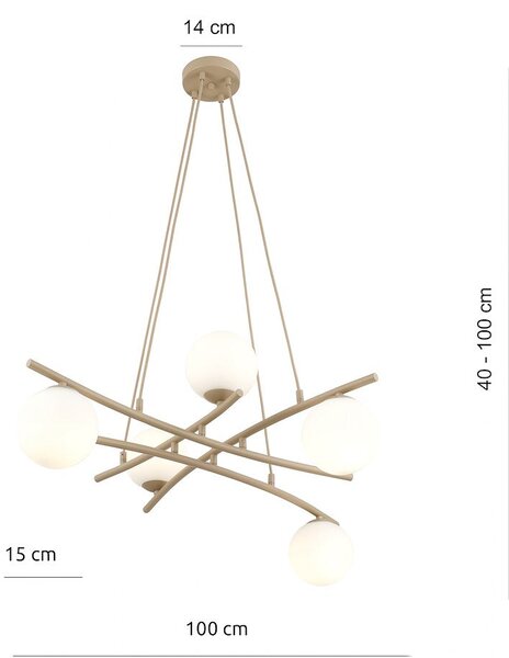 Závěsné svítidlo ESSA 5 – moka, opálové sklo, 5× E14, šířka 100 cm