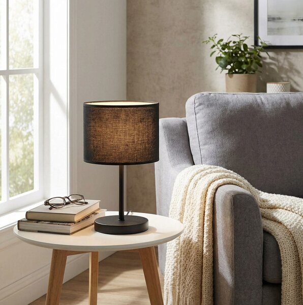 Stolní lampa ECO LN1 – celočerná, textilní stínidlo, 1× E27, šířka 20 cm