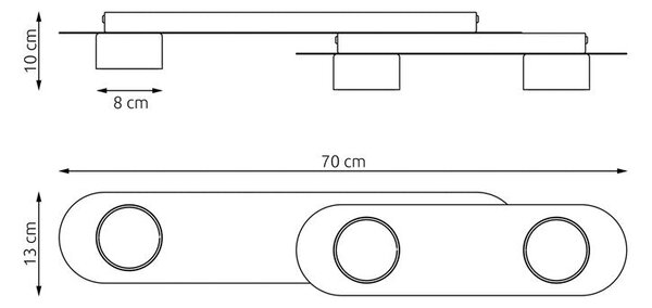Stropní svítidlo STILO 3 – černé, 3× GX53, šířka 70 cm