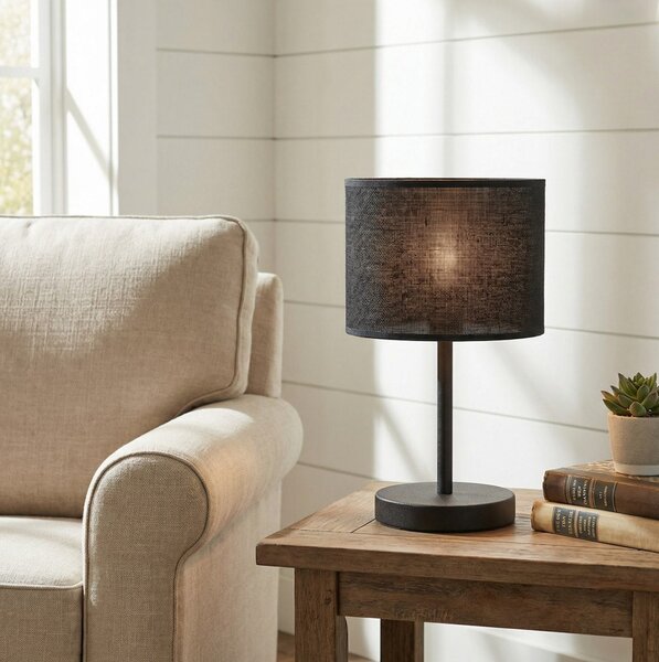 Stolní lampa ECO LN1 – celočerná, textilní stínidlo, 1× E27, šířka 20 cm