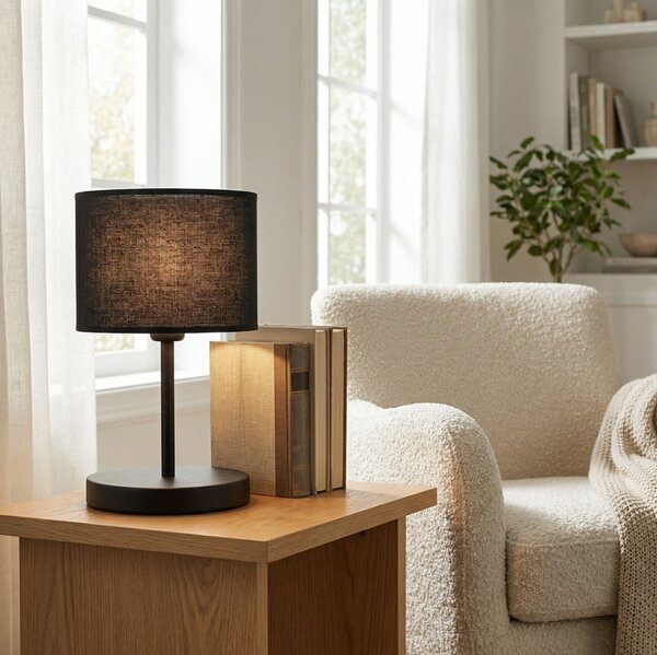 Stolní lampa ECO LN1 – celočerná, textilní stínidlo, 1× E27, šířka 20 cm