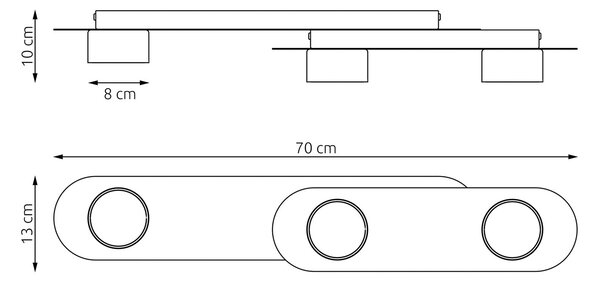 Stropní svítidlo STILO 3 – černé, 3× GX53, šířka 70 cm