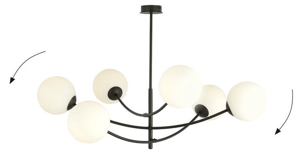 Stropní svítidlo HUNTER 6 – černé, opálové sklo, 6× E14, šířka 89 cm