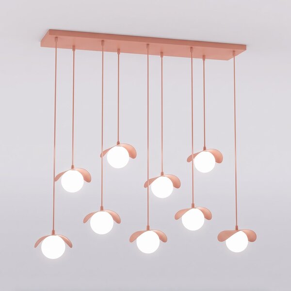 Závěsné svítidlo RITUAL 9 – korálové, bílé sklo, 9× G9, šířka 116 cm