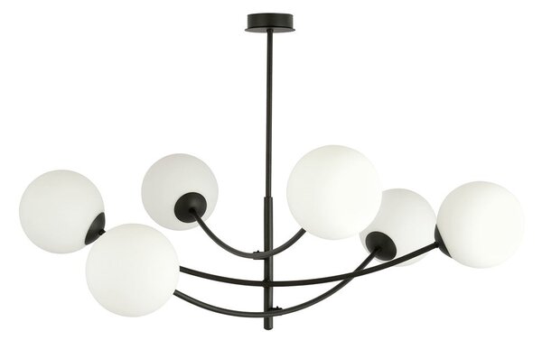 Stropní svítidlo HUNTER 6 – černé, opálové sklo, 6× E14, šířka 89 cm