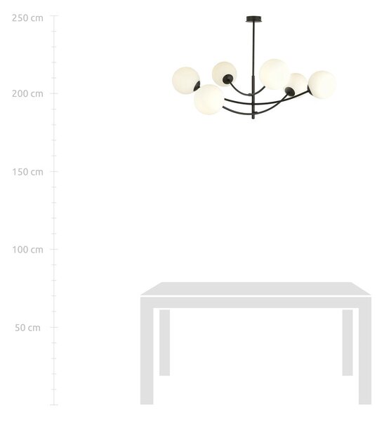 Stropní svítidlo HUNTER 6 – černé, opálové sklo, 6× E14, šířka 89 cm