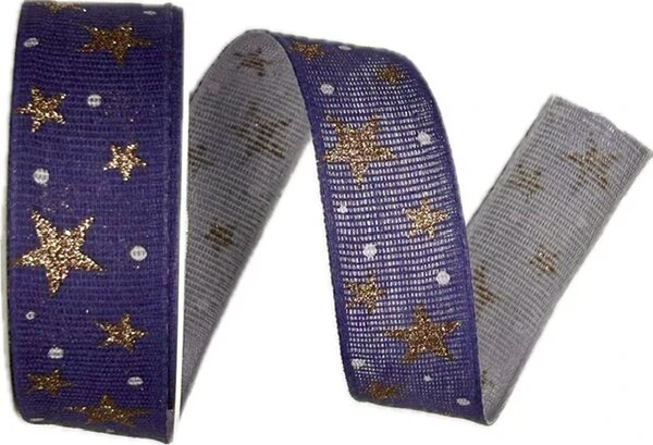 Vánoční bavlněná stuha STAR LIGHT DARK BLUE 25mm x 2m (13,-Kč/m)