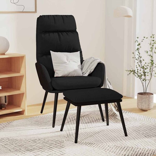 Relaxační křeslo se stoličkou černé textil a umělá kůže 3097511