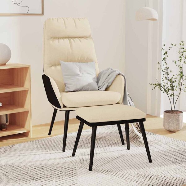 Relaxační křeslo se stoličkou krémové textil a umělá kůže 3097508