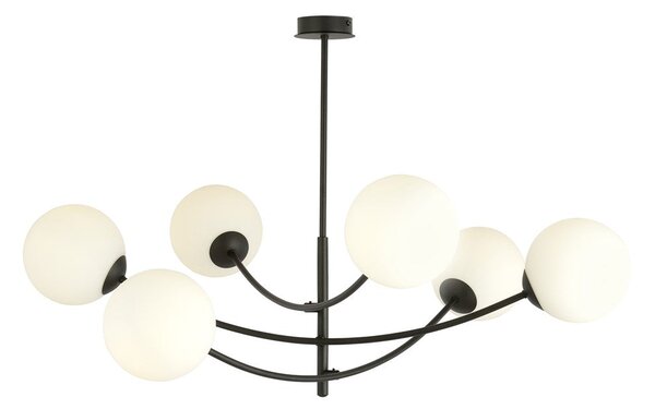 Stropní svítidlo HUNTER 6 – černé, opálové sklo, 6× E14, šířka 89 cm