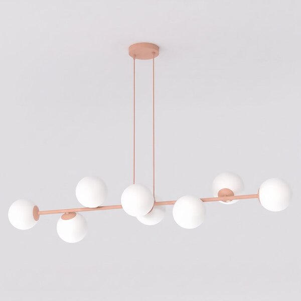 Závěsné svítidlo MAGNUS 8 – korálové, bílé sklo, 8× E14, šířka 116 cm
