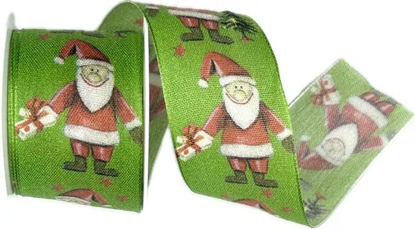 Stuha vánoční SANTA S DÁRKEM zelená 40mm x 2m (14,-Kč/m)