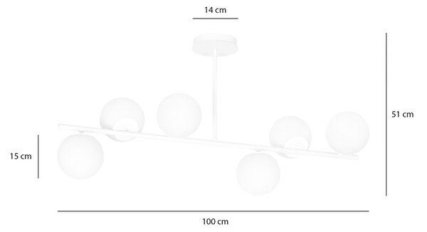 Stropní svítidlo BIOR 6 – celobílé, sklo, 6× E14, šířka 100 cm