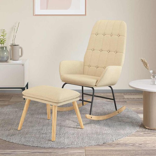 Houpací křeslo s podnožkou krémové textil 3097706