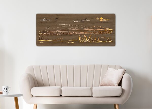 "Pálava" světelný obraz s baterií 120x50cm varianta ovládání: manuál/pohybové čidlo, provedení povrchu: dub světlý