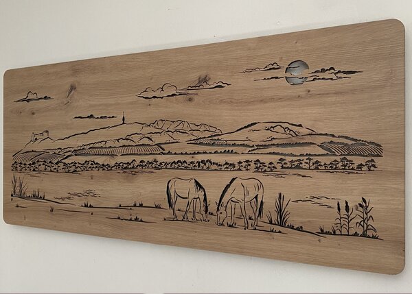 "Pálava" světelný obraz s baterií 120x50cm varianta ovládání: manuál/pohybové čidlo, provedení povrchu: dub světlý