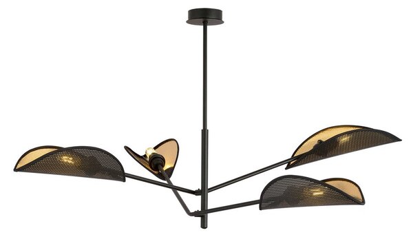 Stropní svítidlo VENE 4 – černé, zlatá textilní stínidla, 4× E14, šířka 102 cm