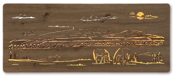 "Pálava" světelný obraz s baterií 120x50cm varianta ovládání: manuál/pohybové čidlo, provedení povrchu: dub světlý