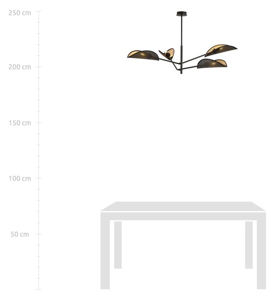 Stropní svítidlo VENE 4 – černé, zlatá textilní stínidla, 4× E14, šířka 102 cm