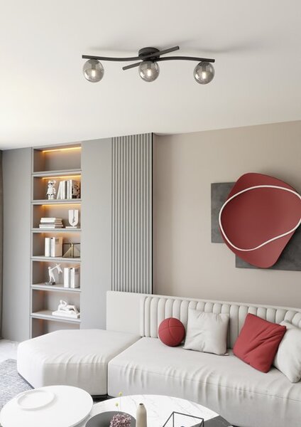 Stropní svítidlo OPUS 3 – černé, grafitové sklo, 3× E14, šířka 85 cm