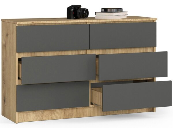 Ak furniture Komoda Kuba 120 cm 6 šuplíků dub artisan/grafitová