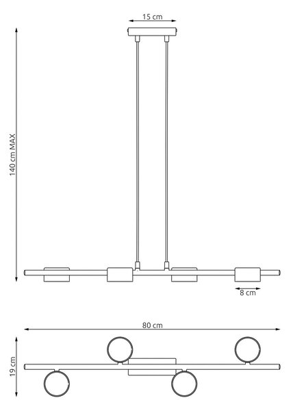 Závěsné svítidlo SORA 4 – černé, 4× GX53, šířka 80 cm