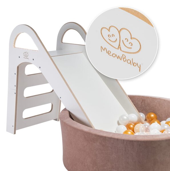MeowBaby Dětská dřevěná skluzavka do interiéru Scandy: bílá
