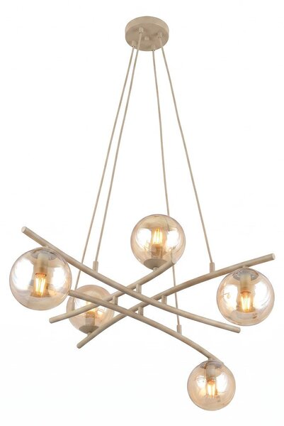 Závěsné svítidlo ESSA 5 – moka, jantarové sklo, 5× E14, šířka 100 cm