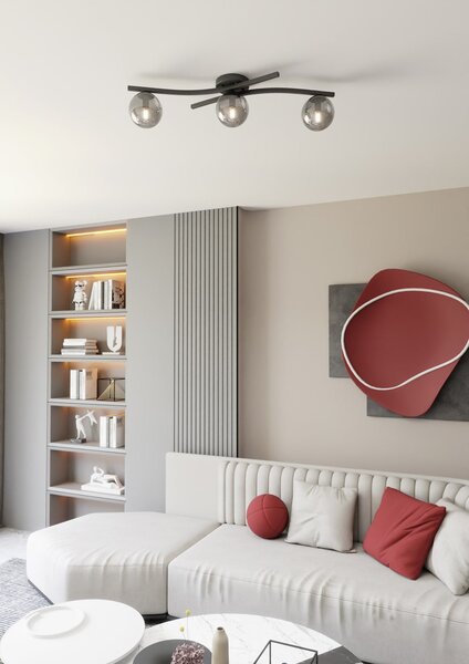 Stropní svítidlo OPUS 3 – černé, grafitové sklo, 3× E14, šířka 85 cm