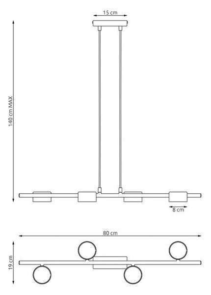 Závěsné svítidlo SORA 4 – černé, 4× GX53, šířka 80 cm