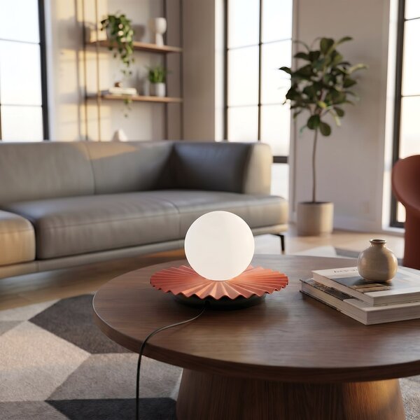 Stolní lampa UMBRA LN1 – korálová, bílé sklo, 1× G9, šířka 28 cm