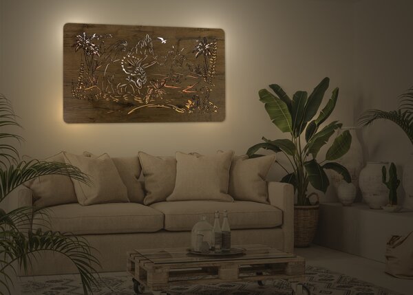 "Dinosauři" světelný obraz 230V 100x57cm provedení povrchu: dub světlý