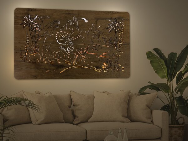 "Dinosauři" světelný obraz 230V 100x57cm provedení povrchu: dub světlý