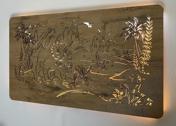 "Dinosauři" světelný obraz 230V 100x57cm provedení povrchu: dub světlý