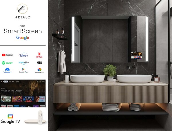 SMART Zrcadlo do koupelny s LED osvětlením M4 premium + SmartScreen with Google TV