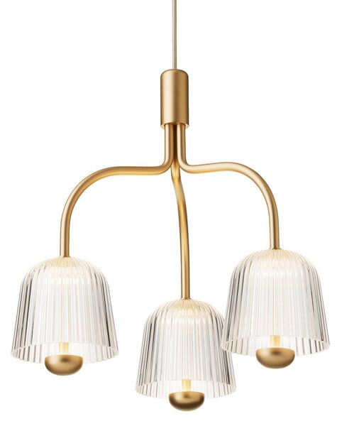 Nuura Aps LED závěsné světlo Asteea 3, Ø 40 cm, mosazná barva/čirá, stmívatelný, Mosaz / zlato, Obývací pokoj / jídelna, kov, Skandinávský