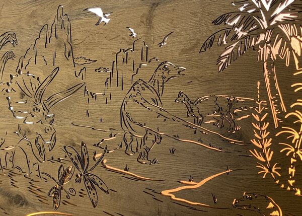 "Dinosauři" světelný obraz 230V 100x57cm provedení povrchu: dub světlý