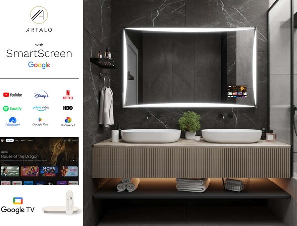 SMART Zrcadlo do koupelny s LED osvětlením M5 premium + SmartScreen with Google TV