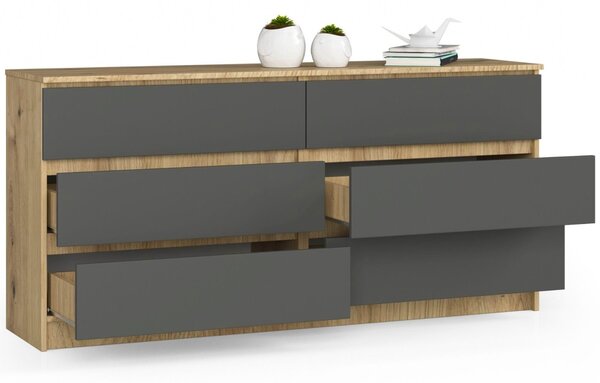 Ak furniture Komoda Kuba 160 cm 6 šuplíků dub artisan/grafitová