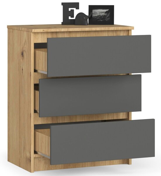 Ak furniture Komoda Kuba 60 cm - 3 šuplíky dub artisan/grafitová