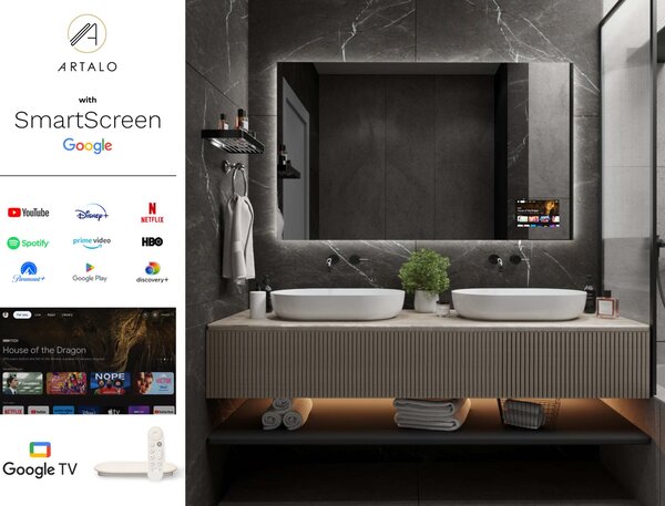 SMART Zrcadlo do koupelny s LED osvětlením M24 + SmartScreen with Google TV