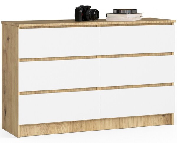 Ak furniture Komoda Kuba 120 cm 6 šuplíků dub artisan/bílá
