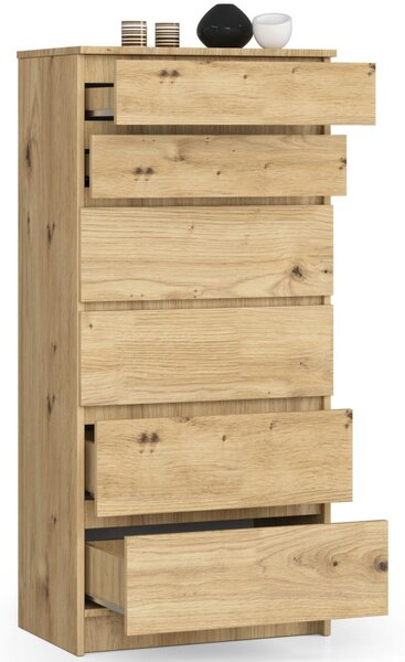 Ak furniture Komoda Kuba 60 cm - 6 šuplíků dub artisan
