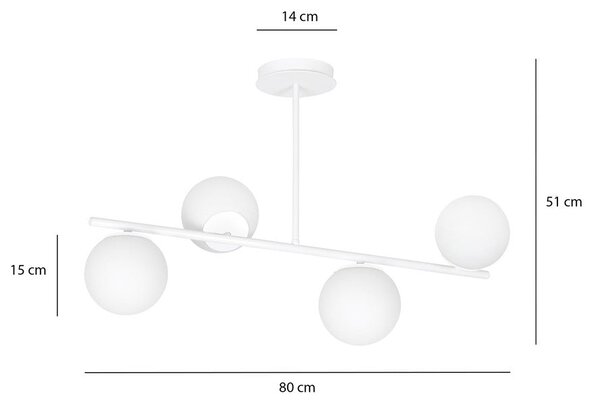 Stropní svítidlo BIOR 4 – celobílé, sklo, 4× E14, šířka 80 cm