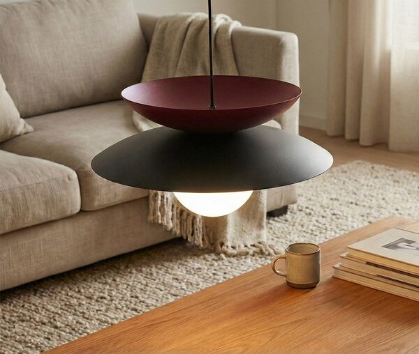 Závěsné svítidlo NAGOYA 1 – černé / vínové, bílé sklo, 1× G9, šířka 41 cm