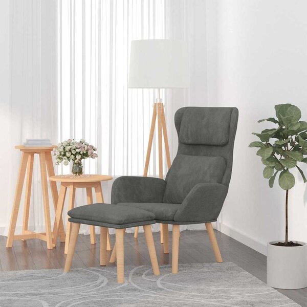 Relaxační křeslo se stoličkou tmavě šedé samet 3097821