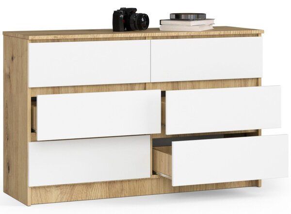 Ak furniture Komoda Kuba 120 cm 6 šuplíků dub artisan/bílá