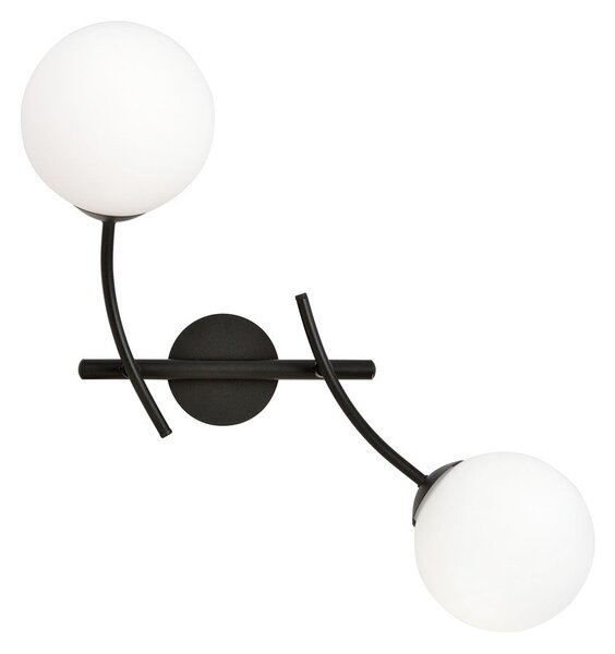 Nástěnné svítidlo HUNTER K2 – černé, opálové sklo, 2× E14, šířka 35 cm