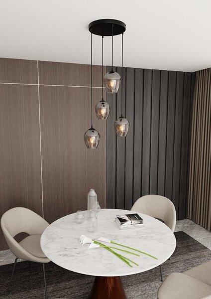 Závěsné svítidlo ISTAR 4 PREM – černé, grafitové sklo, 4× E27, šířka 40 cm